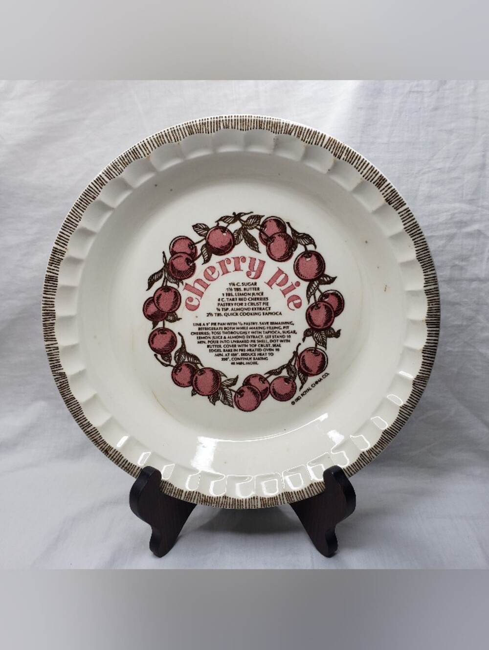 Vintage Ceramic Cherry Pie Recipe Baking Dish 1983 Country Harvest Series